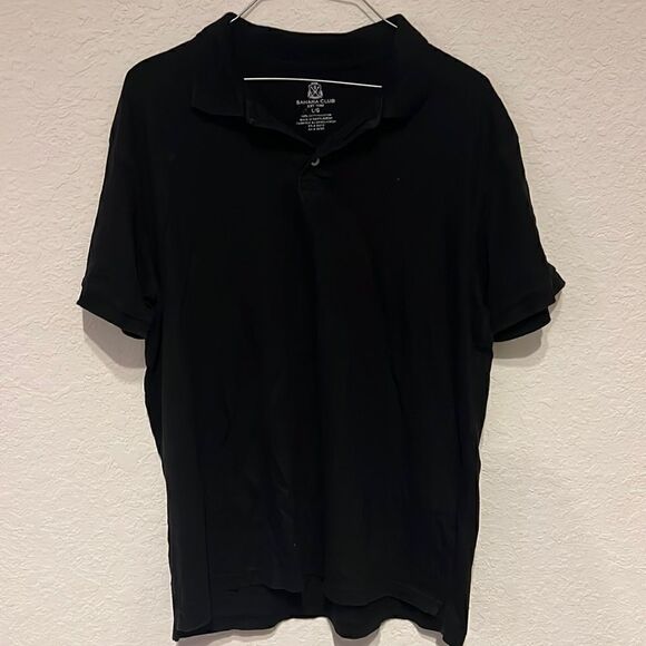 Solid Black Mens Collar Shirt - Size Large - Great Condition - 100% Cotton - Picture 1 of 4